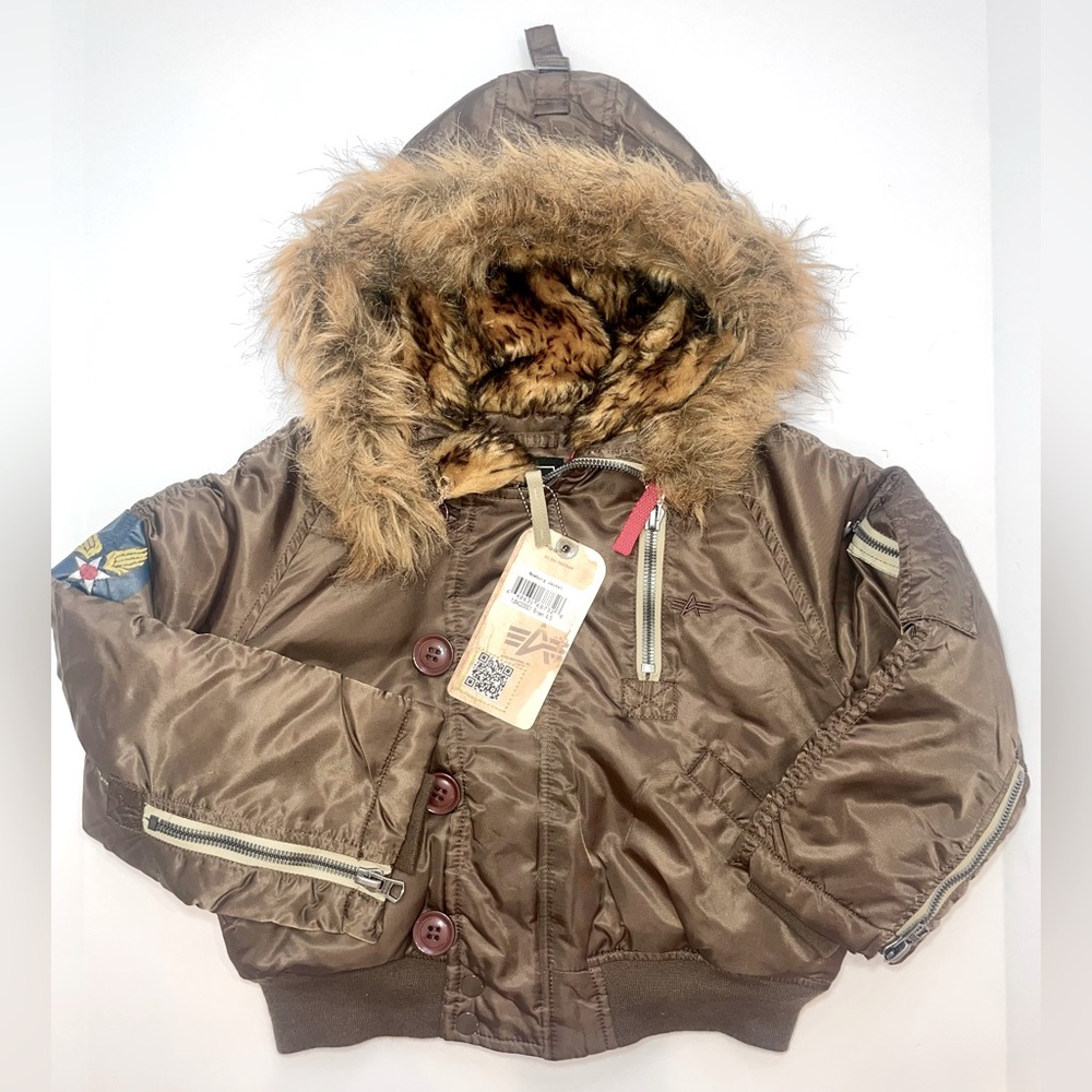 Alpha Industries Aviator Faux Fur Hooded Bomber Jacket, Toddler Boy 4/5T NWT